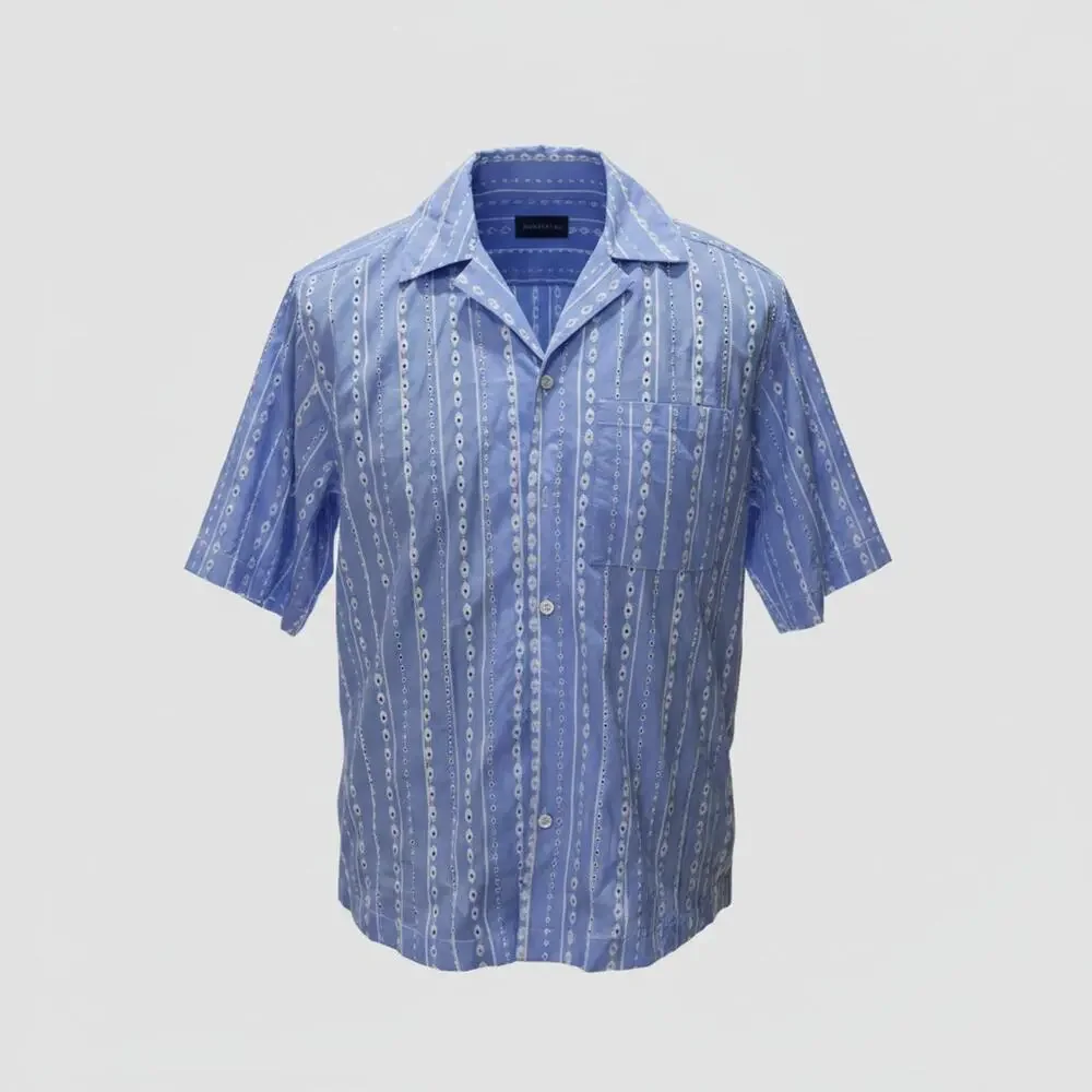 D0 NWT SCOTCH & SODA Blue Cotton Striped Short Slv Camp Collar Shirt Size S $148